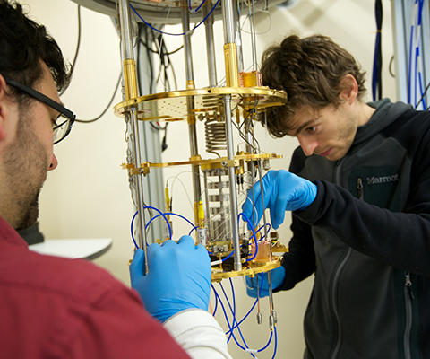 Students working in quantum signal processing lab